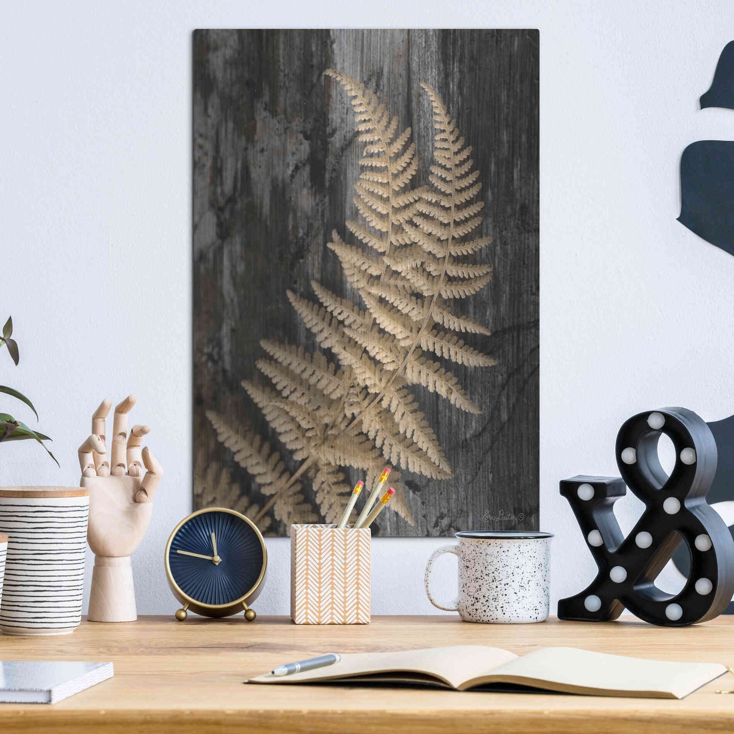 Luxe Metal Art 'Natural Gold Fern' by Lori Deiter, Metal Wall Art,12x16