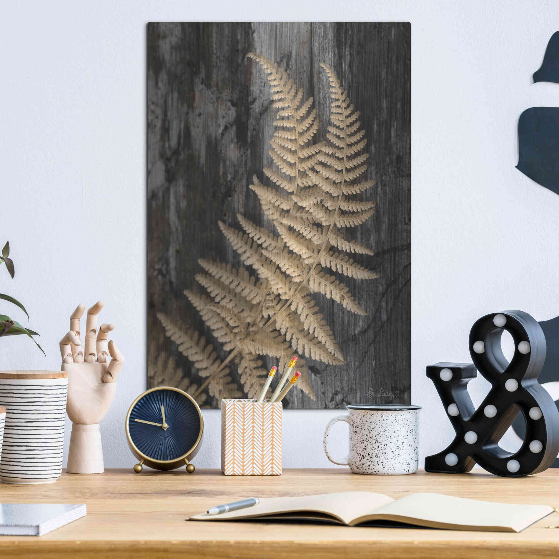 Luxe Metal Art 'Natural Gold Fern' by Lori Deiter, Metal Wall Art,12x16