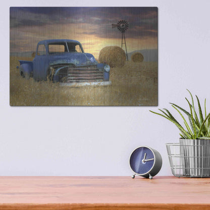 Luxe Metal Art 'Old Chevy with Windmill' by Lori Deiter, Metal Wall Art,16x12
