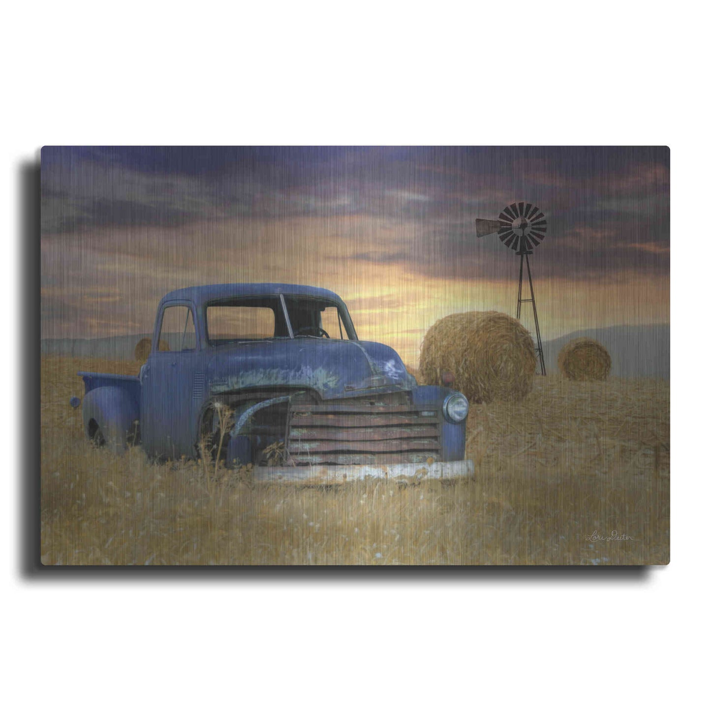 Luxe Metal Art 'Old Chevy with Windmill' by Lori Deiter, Metal Wall Art