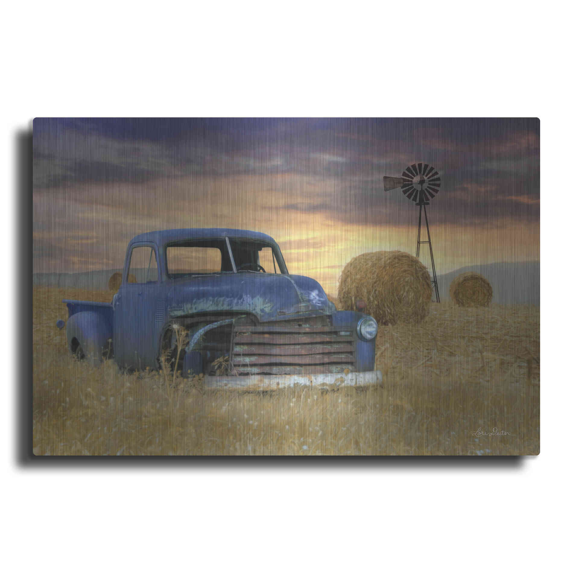 Luxe Metal Art 'Old Chevy with Windmill' by Lori Deiter, Metal Wall Art