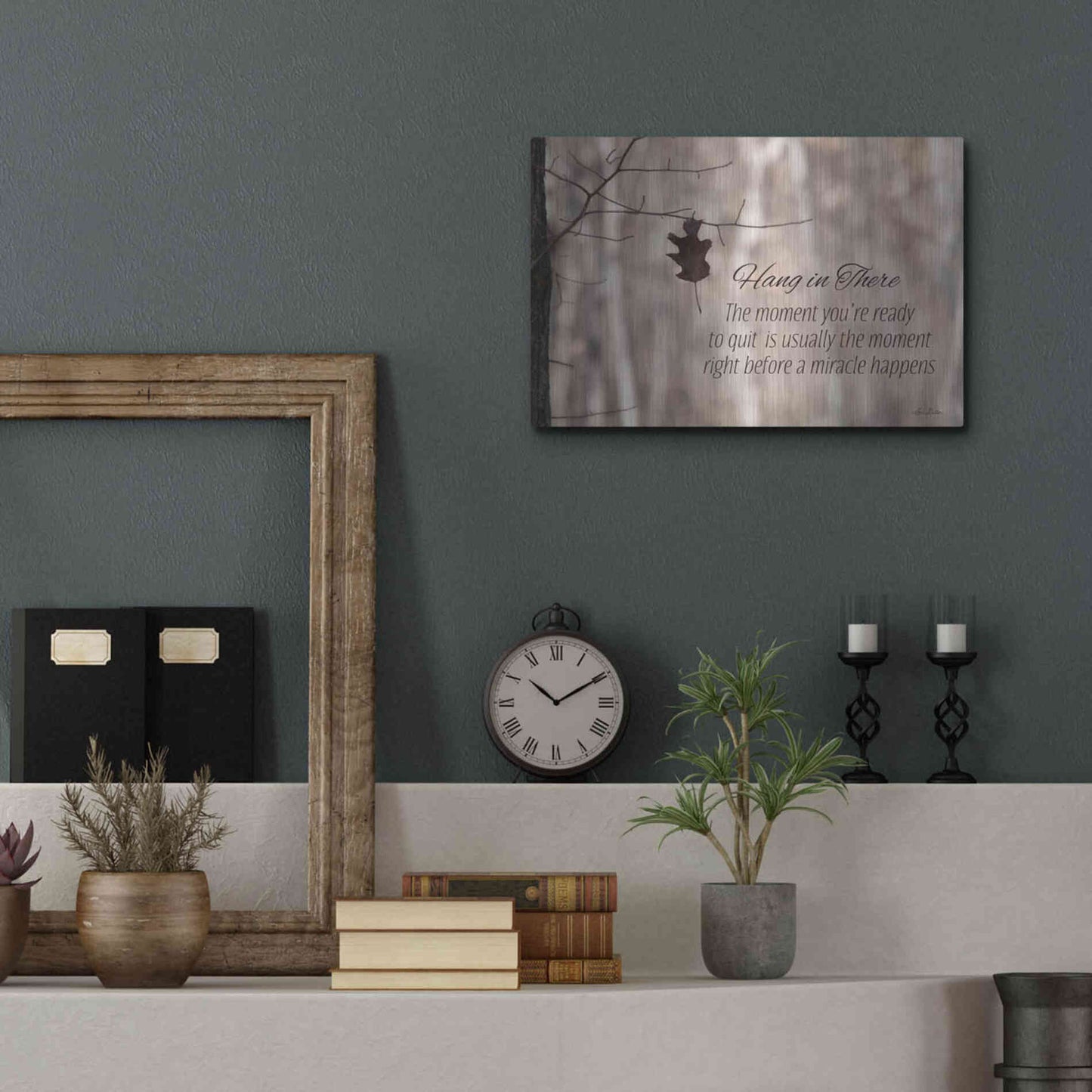 Luxe Metal Art 'Hang in There' by Lori Deiter, Metal Wall Art,16x12