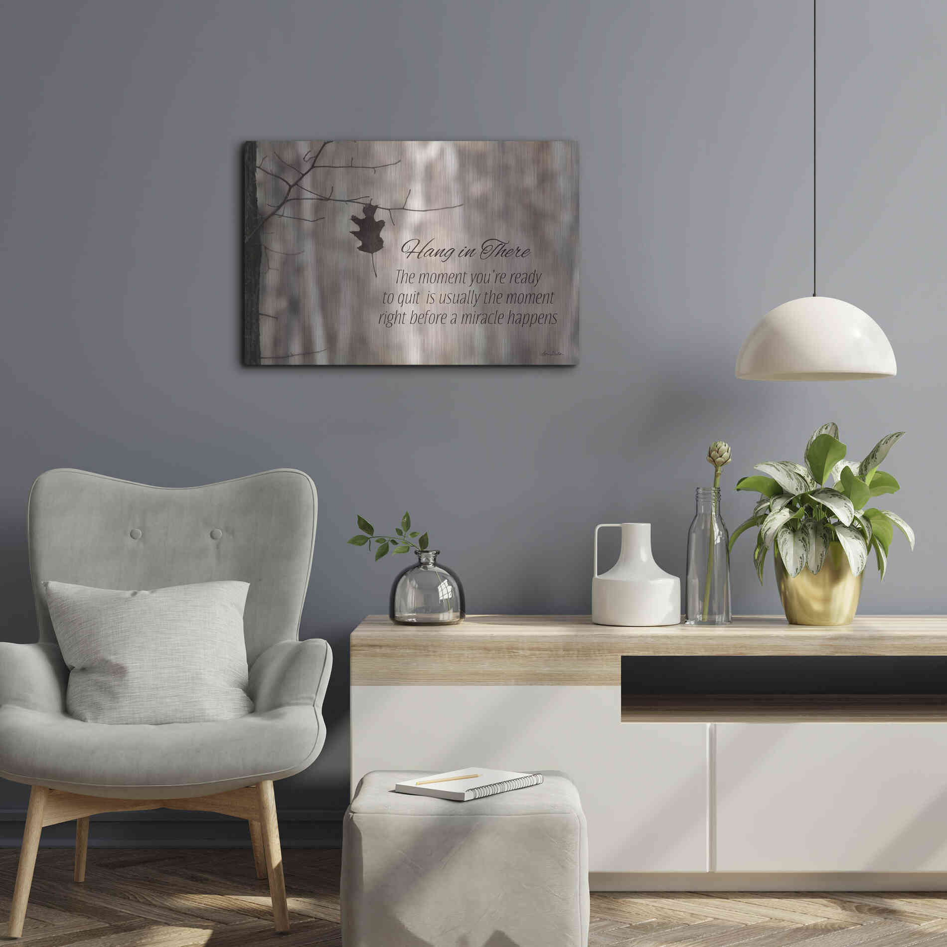Luxe Metal Art 'Hang in There' by Lori Deiter, Metal Wall Art,24x16