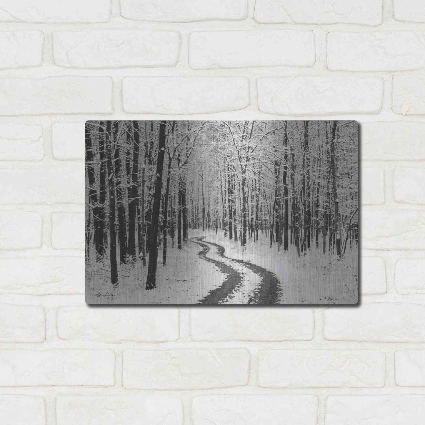 Luxe Metal Art 'Snowy Road' by Lori Deiter, Metal Wall Art,16x12
