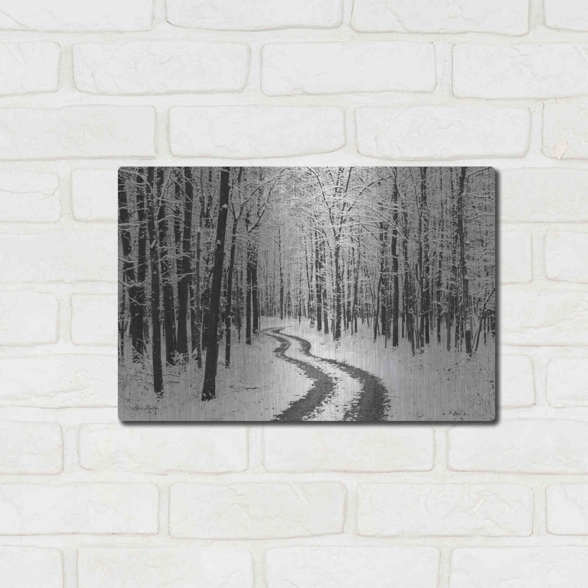Luxe Metal Art 'Snowy Road' by Lori Deiter, Metal Wall Art,16x12