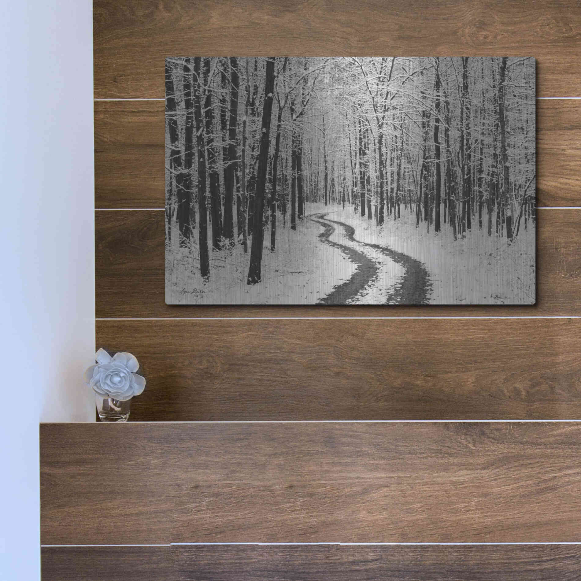 Luxe Metal Art 'Snowy Road' by Lori Deiter, Metal Wall Art,16x12