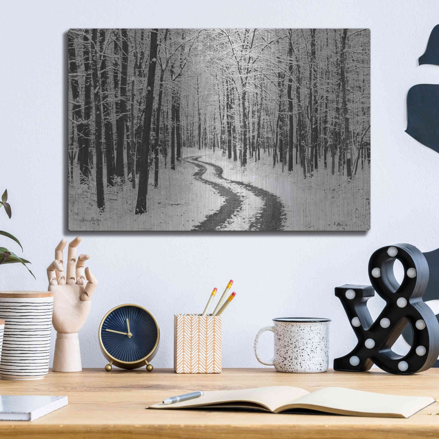 Luxe Metal Art 'Snowy Road' by Lori Deiter, Metal Wall Art,16x12