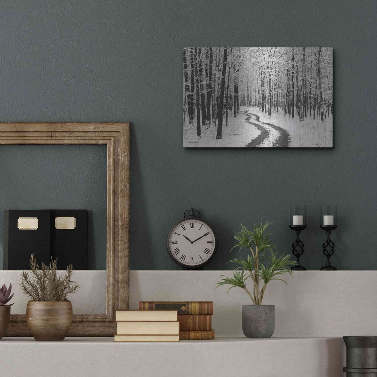Luxe Metal Art 'Snowy Road' by Lori Deiter, Metal Wall Art,16x12