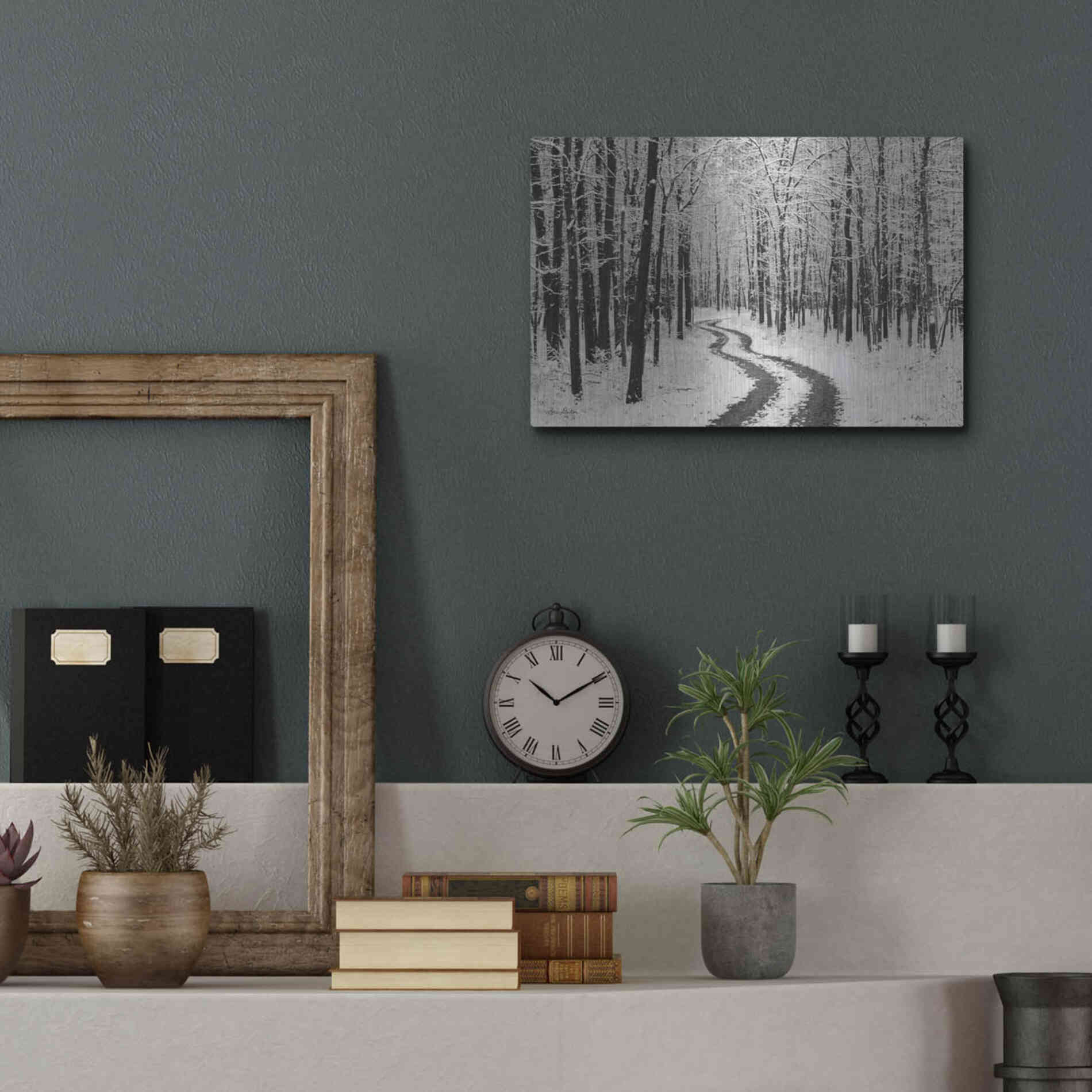 Luxe Metal Art 'Snowy Road' by Lori Deiter, Metal Wall Art,16x12
