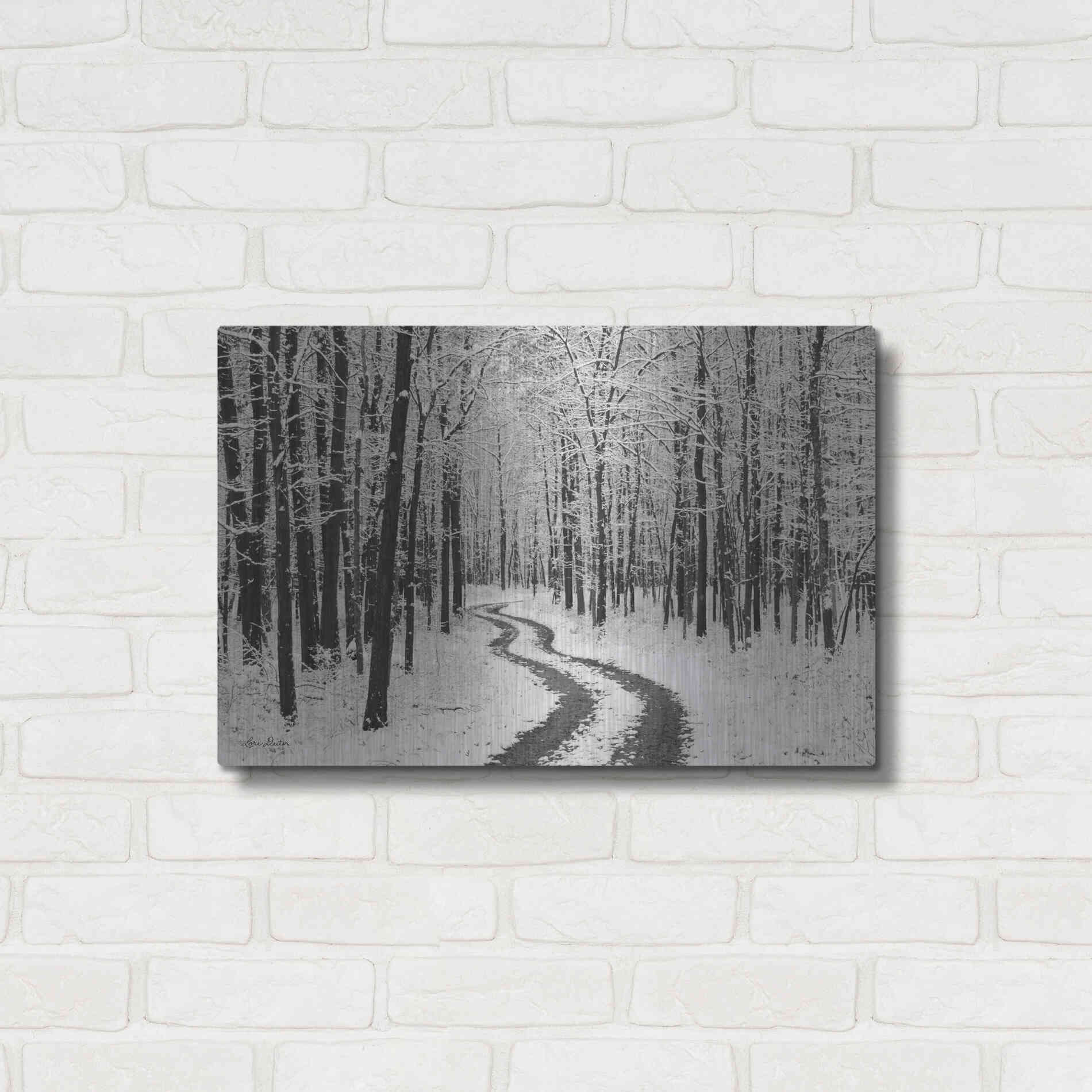 Luxe Metal Art 'Snowy Road' by Lori Deiter, Metal Wall Art,24x16