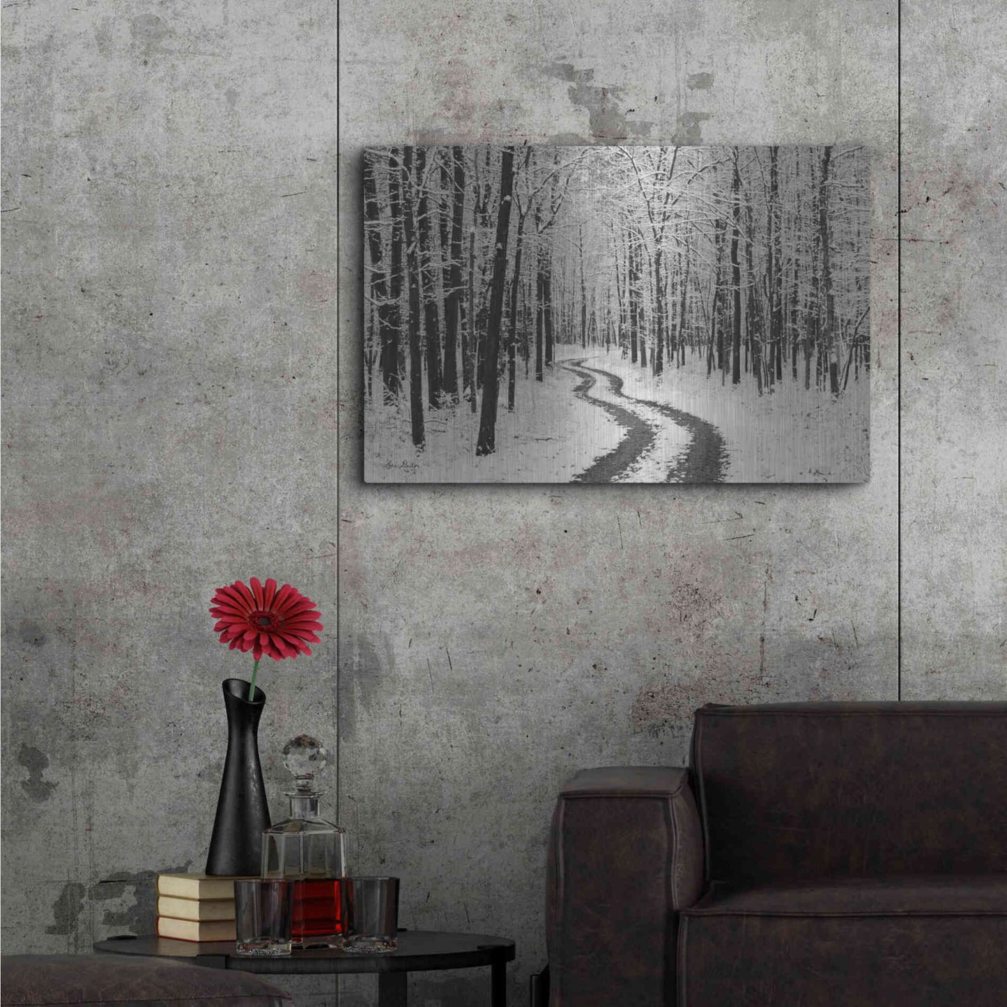 Luxe Metal Art 'Snowy Road' by Lori Deiter, Metal Wall Art,36x24