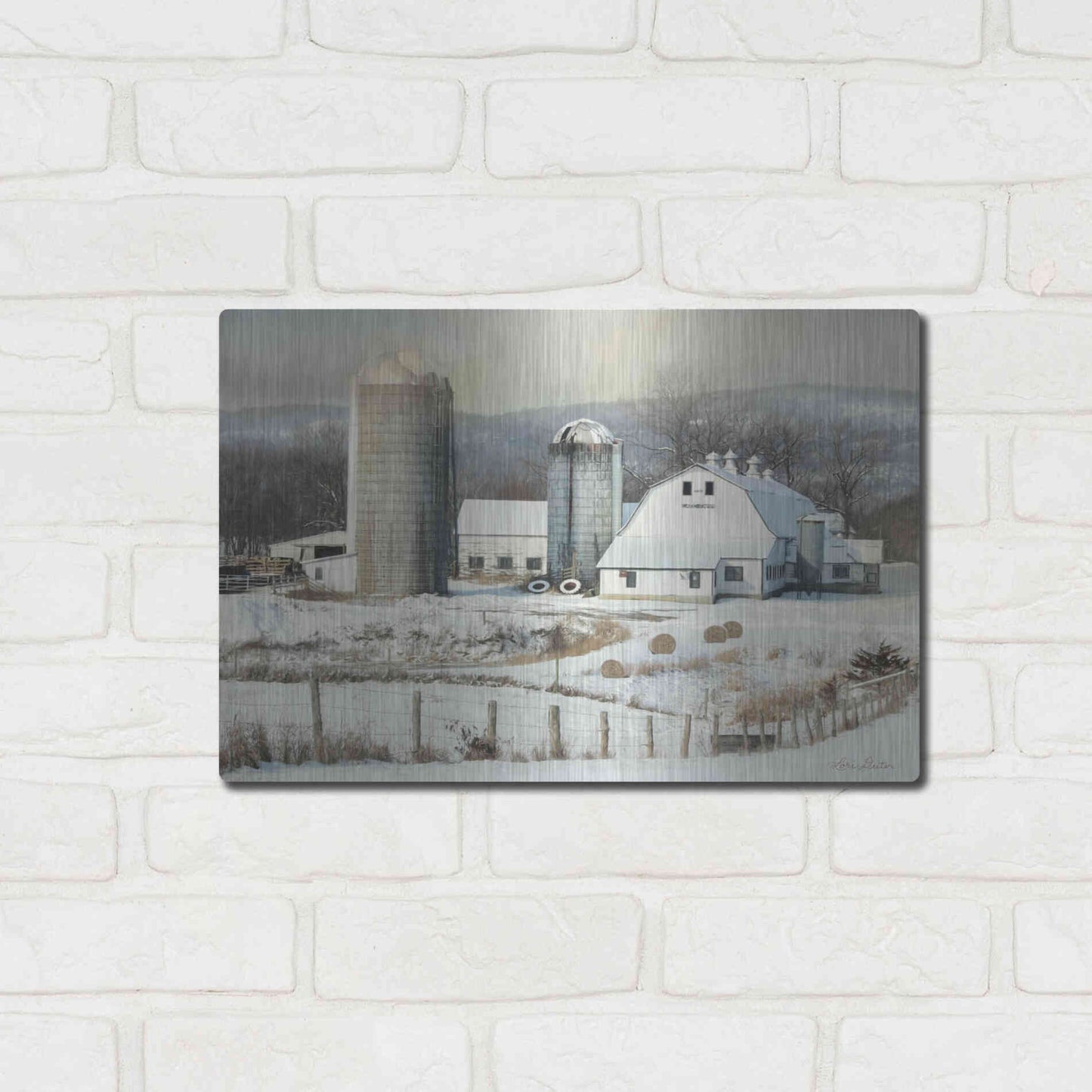 Luxe Metal Art 'The Lake Farm' by Lori Deiter, Metal Wall Art,16x12