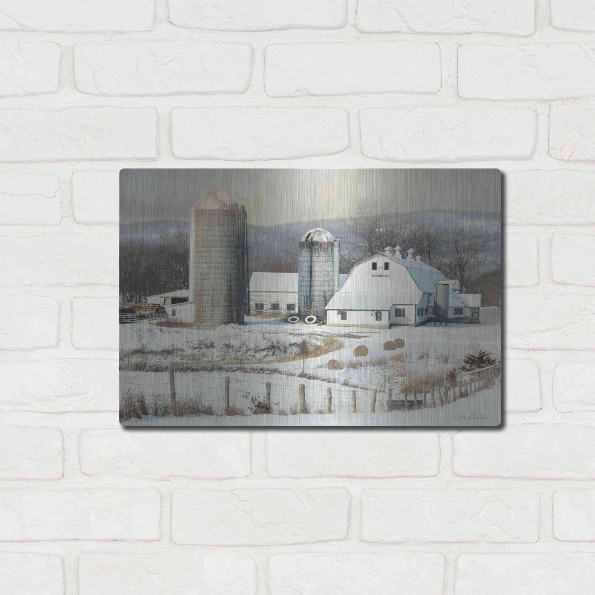 Luxe Metal Art 'The Lake Farm' by Lori Deiter, Metal Wall Art,16x12