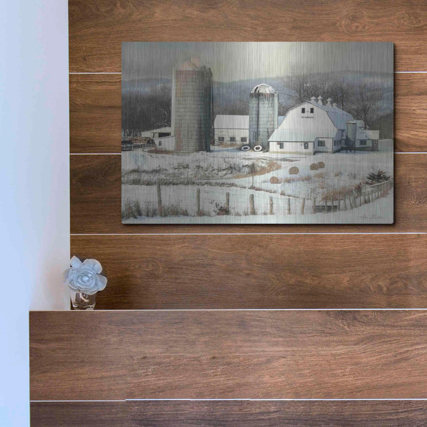 Luxe Metal Art 'The Lake Farm' by Lori Deiter, Metal Wall Art,16x12