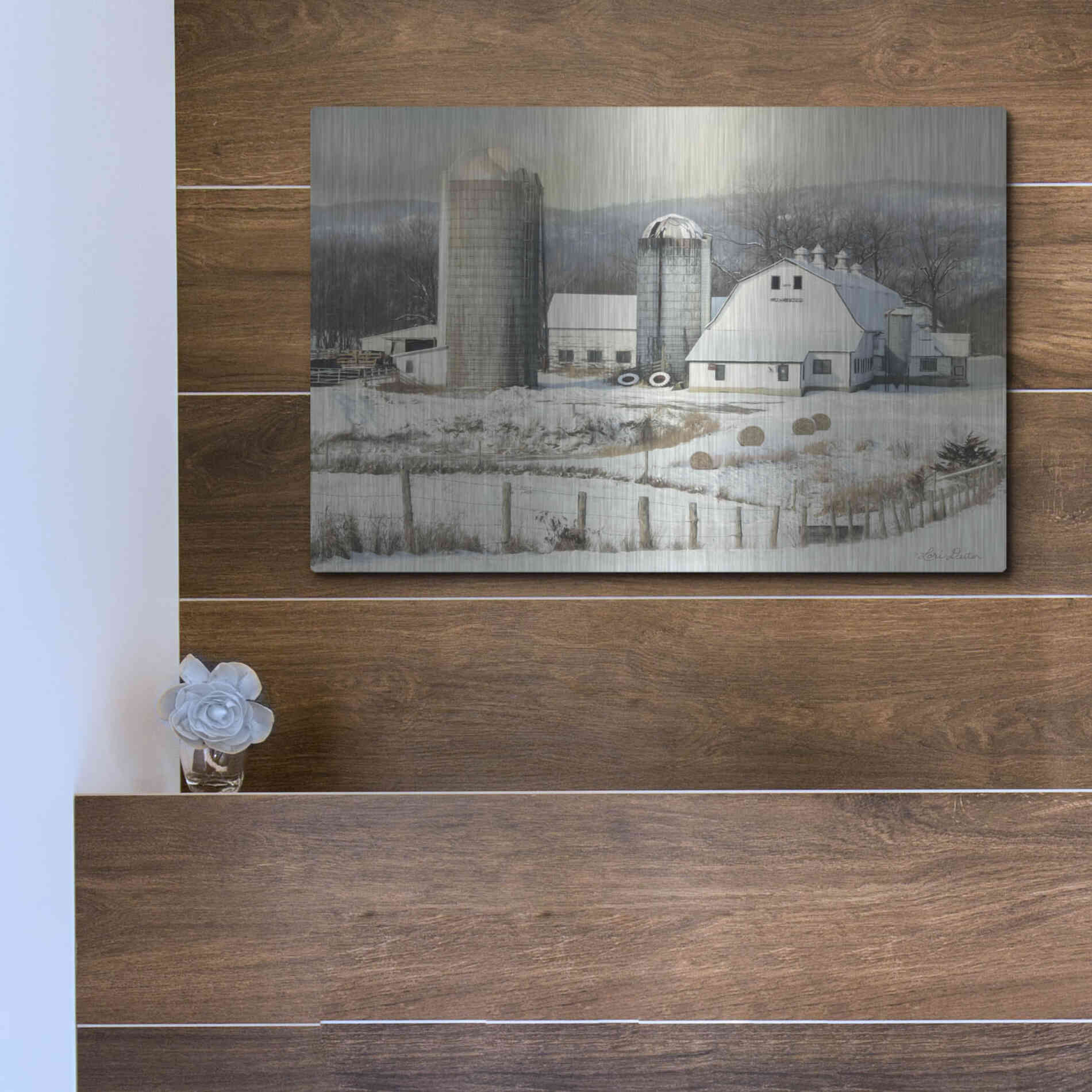 Luxe Metal Art 'The Lake Farm' by Lori Deiter, Metal Wall Art,16x12