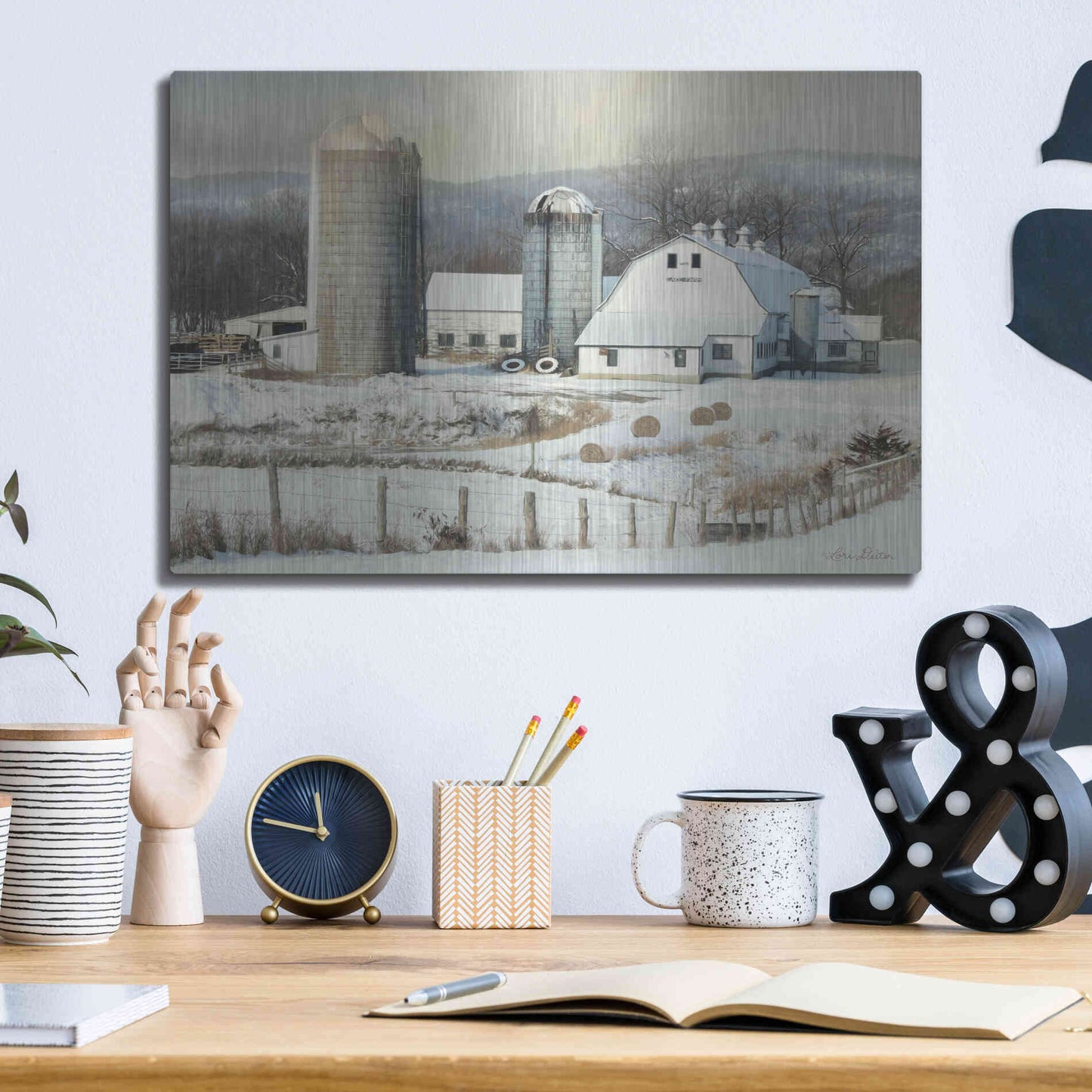 Luxe Metal Art 'The Lake Farm' by Lori Deiter, Metal Wall Art,16x12