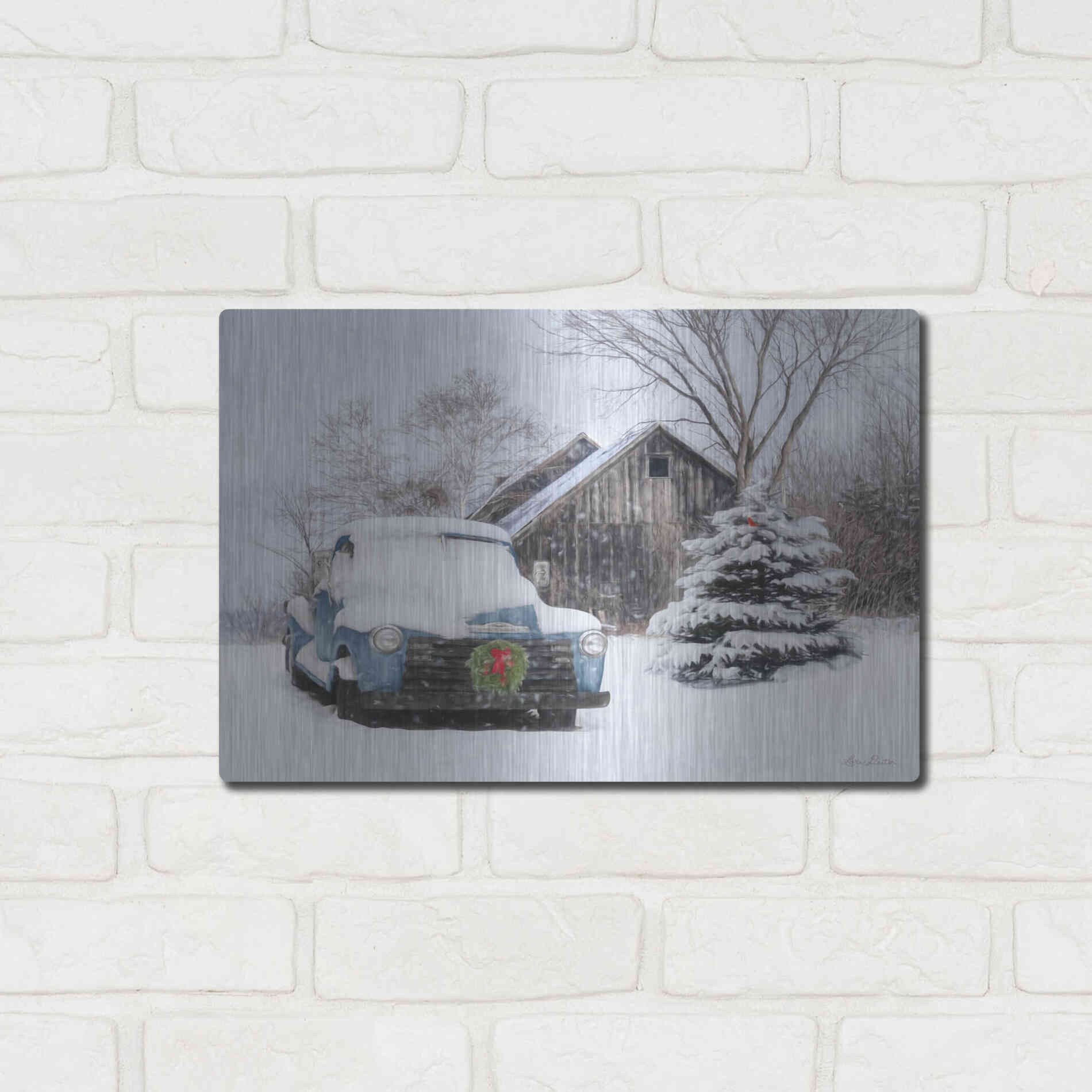 Luxe Metal Art 'Christmas on the Farm' by Lori Deiter, Metal Wall Art,16x12