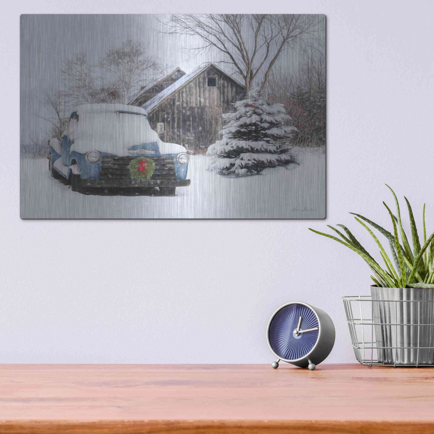 Luxe Metal Art 'Christmas on the Farm' by Lori Deiter, Metal Wall Art,16x12