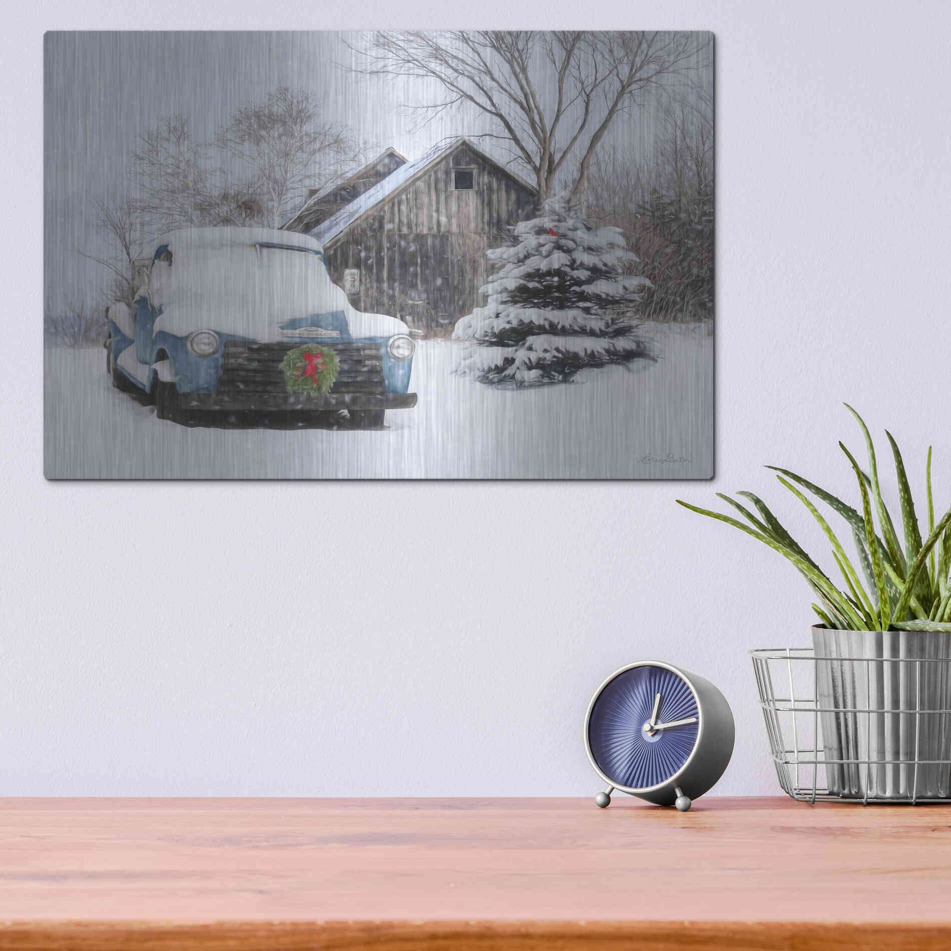 Luxe Metal Art 'Christmas on the Farm' by Lori Deiter, Metal Wall Art,16x12