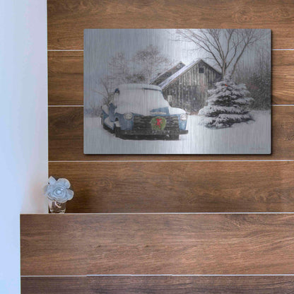 Luxe Metal Art 'Christmas on the Farm' by Lori Deiter, Metal Wall Art,16x12