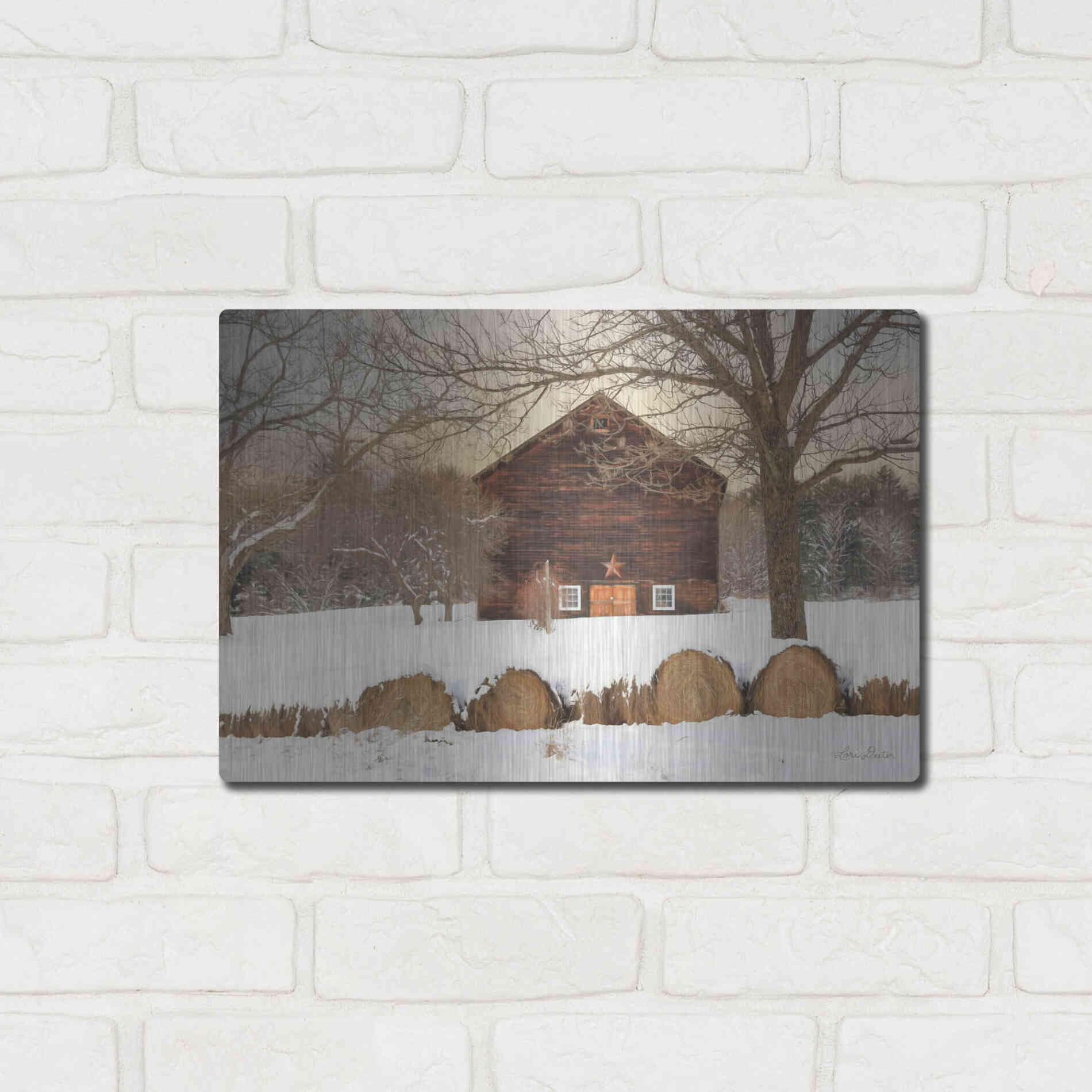 Luxe Metal Art 'Snowy Vermont Barn' by Lori Deiter, Metal Wall Art,16x12