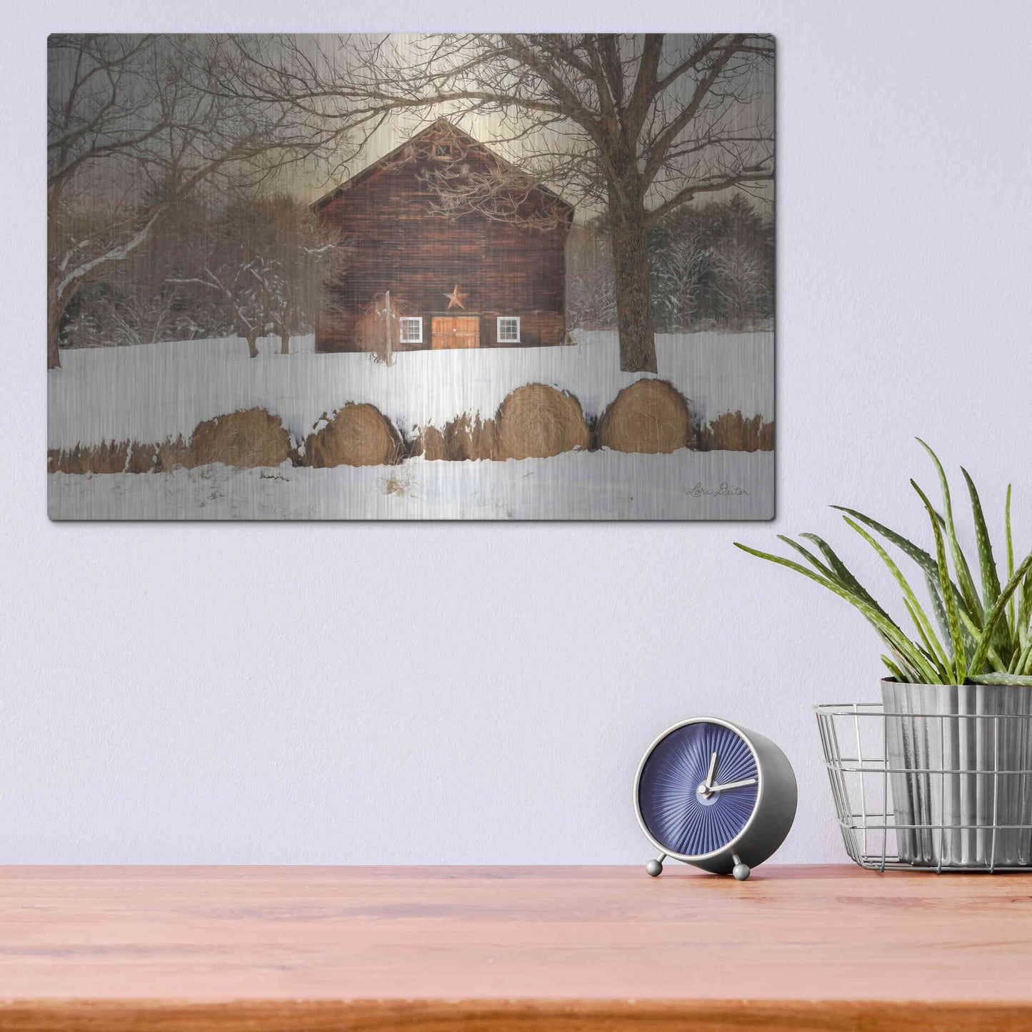 Luxe Metal Art 'Snowy Vermont Barn' by Lori Deiter, Metal Wall Art,16x12