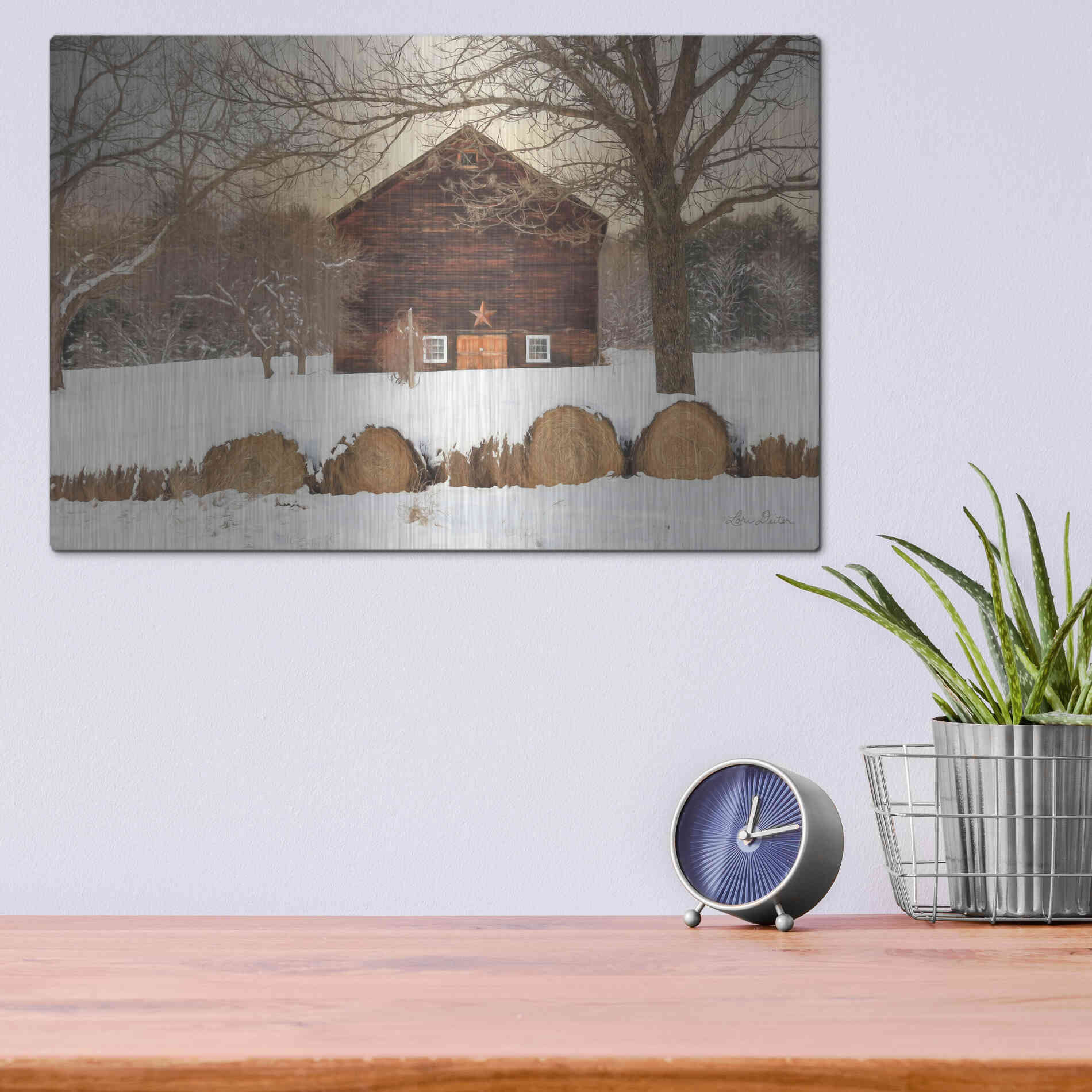 Luxe Metal Art 'Snowy Vermont Barn' by Lori Deiter, Metal Wall Art,16x12