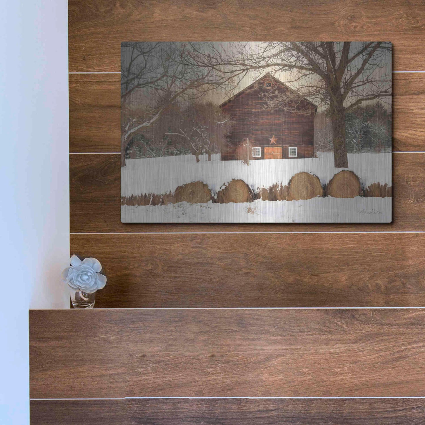Luxe Metal Art 'Snowy Vermont Barn' by Lori Deiter, Metal Wall Art,16x12