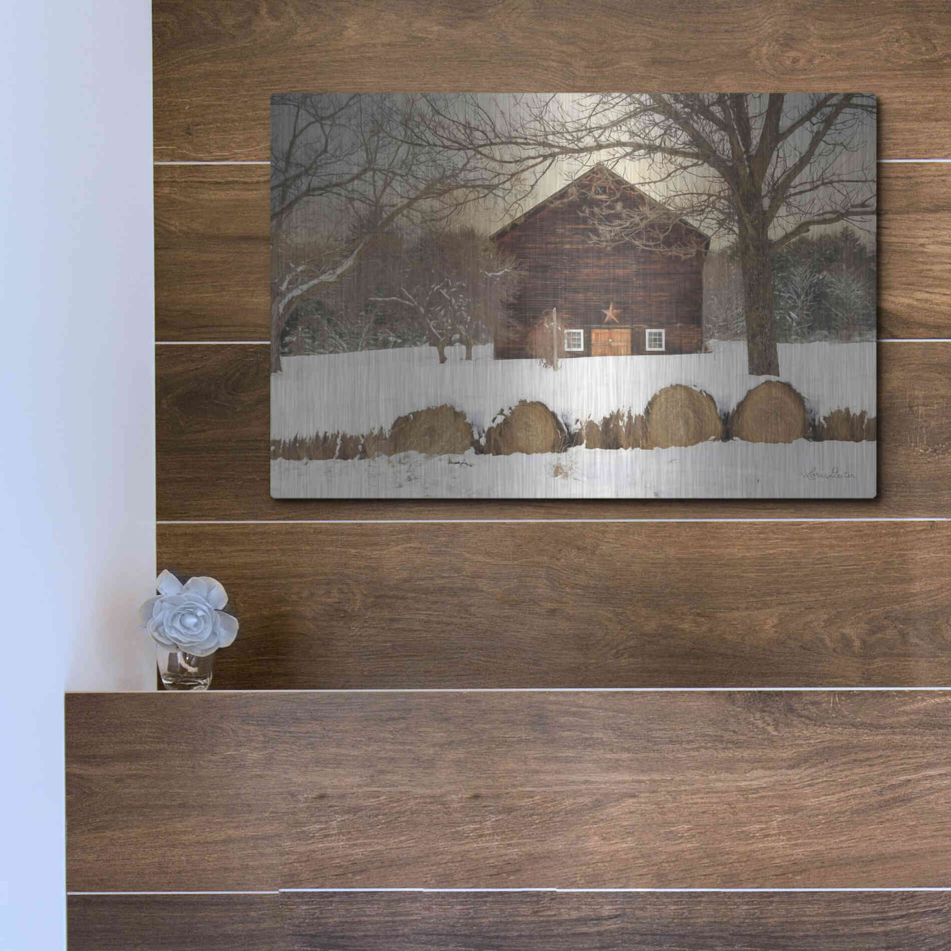 Luxe Metal Art 'Snowy Vermont Barn' by Lori Deiter, Metal Wall Art,16x12
