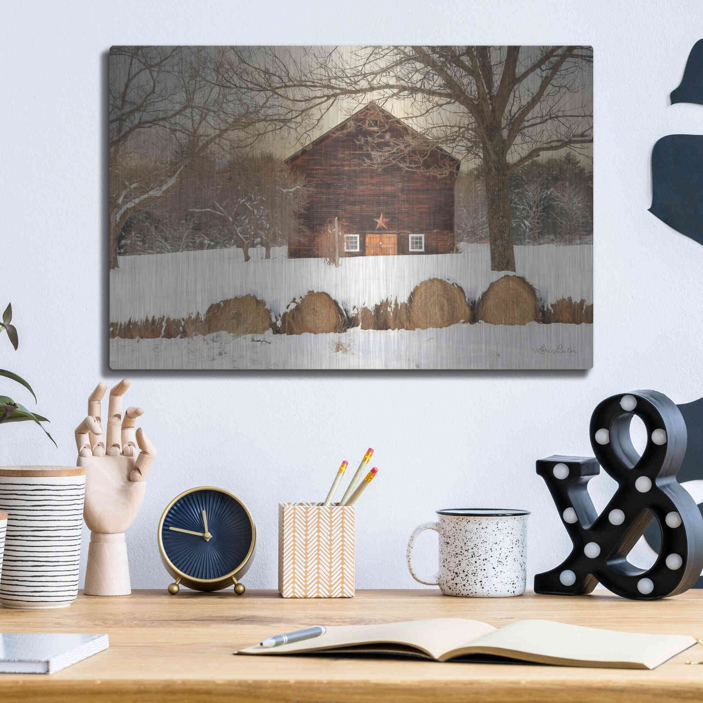 Luxe Metal Art 'Snowy Vermont Barn' by Lori Deiter, Metal Wall Art,16x12