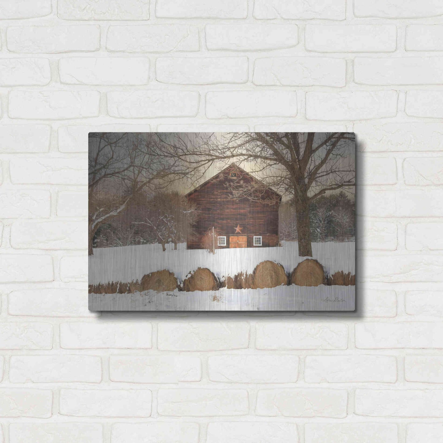 Luxe Metal Art 'Snowy Vermont Barn' by Lori Deiter, Metal Wall Art,24x16