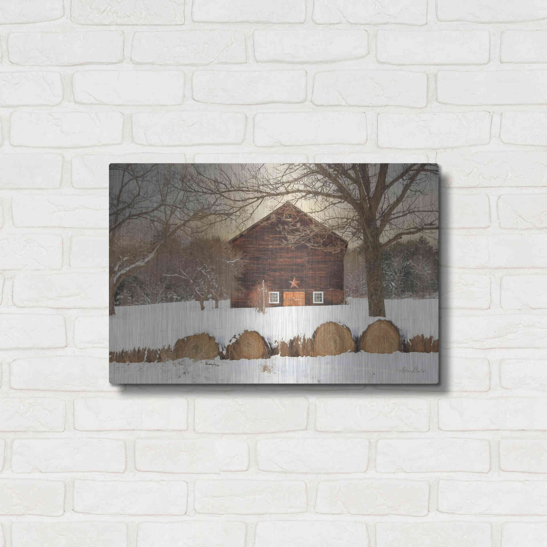 Luxe Metal Art 'Snowy Vermont Barn' by Lori Deiter, Metal Wall Art,24x16