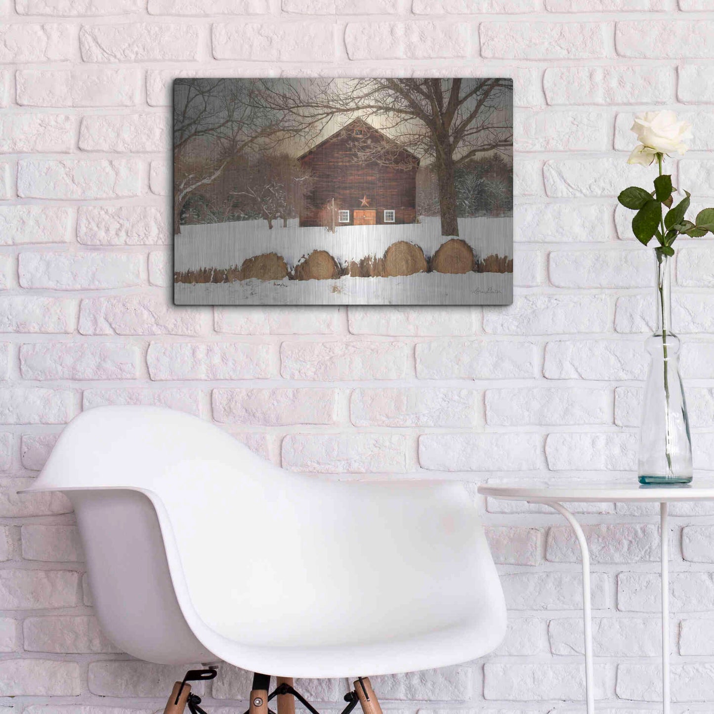 Luxe Metal Art 'Snowy Vermont Barn' by Lori Deiter, Metal Wall Art,24x16