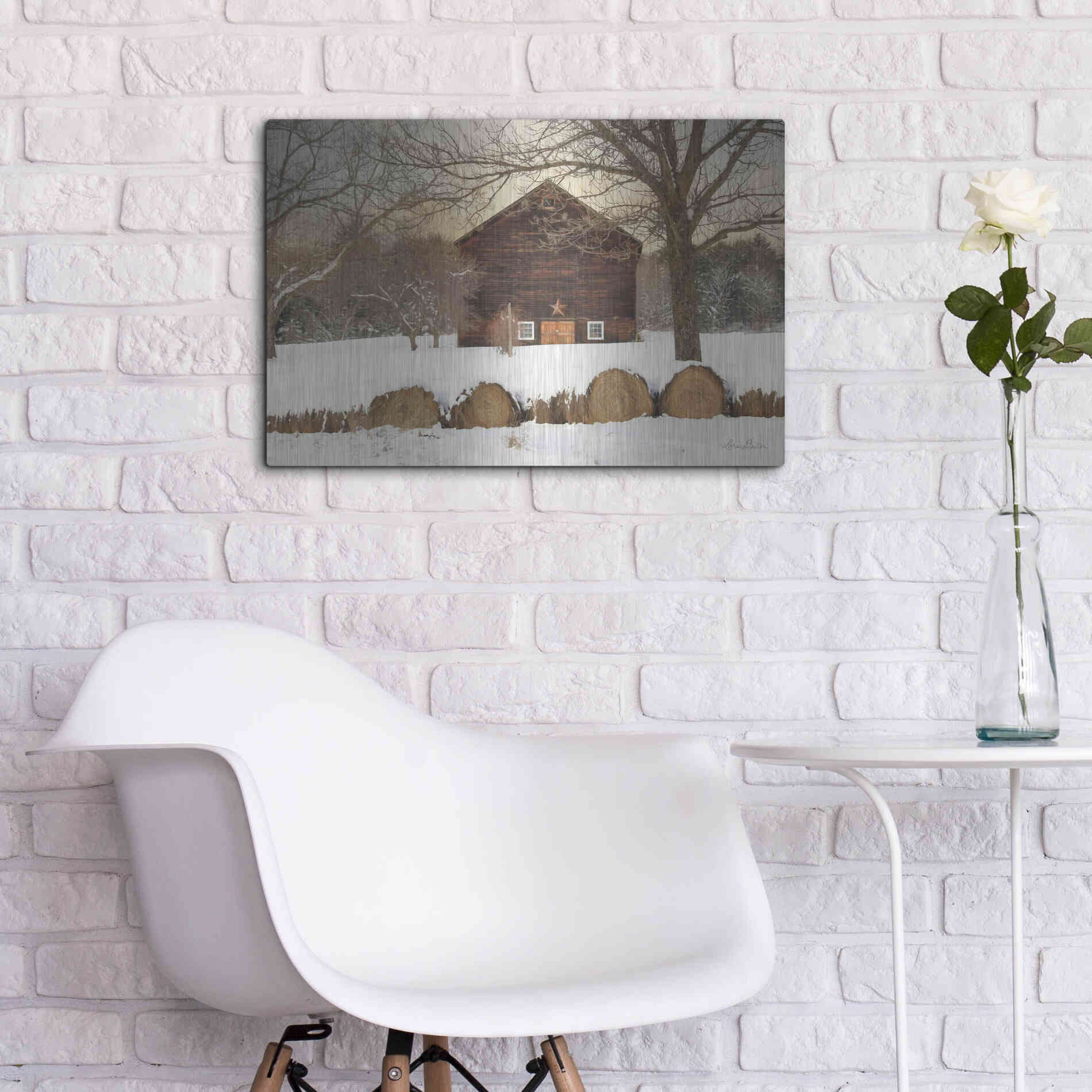 Luxe Metal Art 'Snowy Vermont Barn' by Lori Deiter, Metal Wall Art,24x16