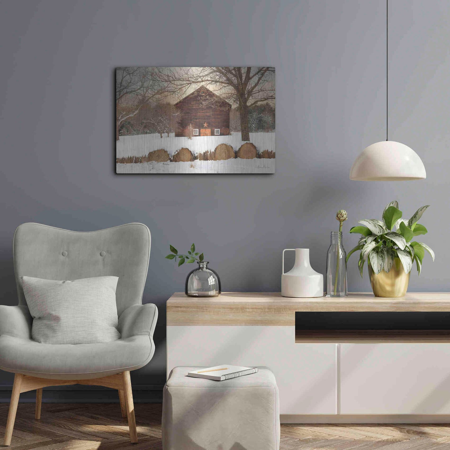 Luxe Metal Art 'Snowy Vermont Barn' by Lori Deiter, Metal Wall Art,24x16