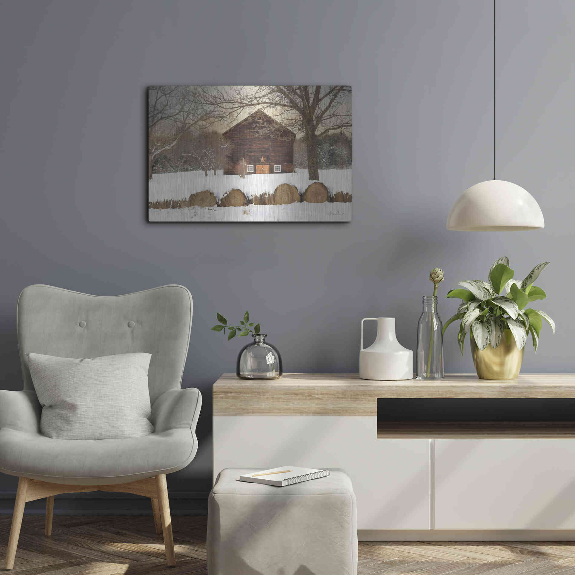 Luxe Metal Art 'Snowy Vermont Barn' by Lori Deiter, Metal Wall Art,24x16