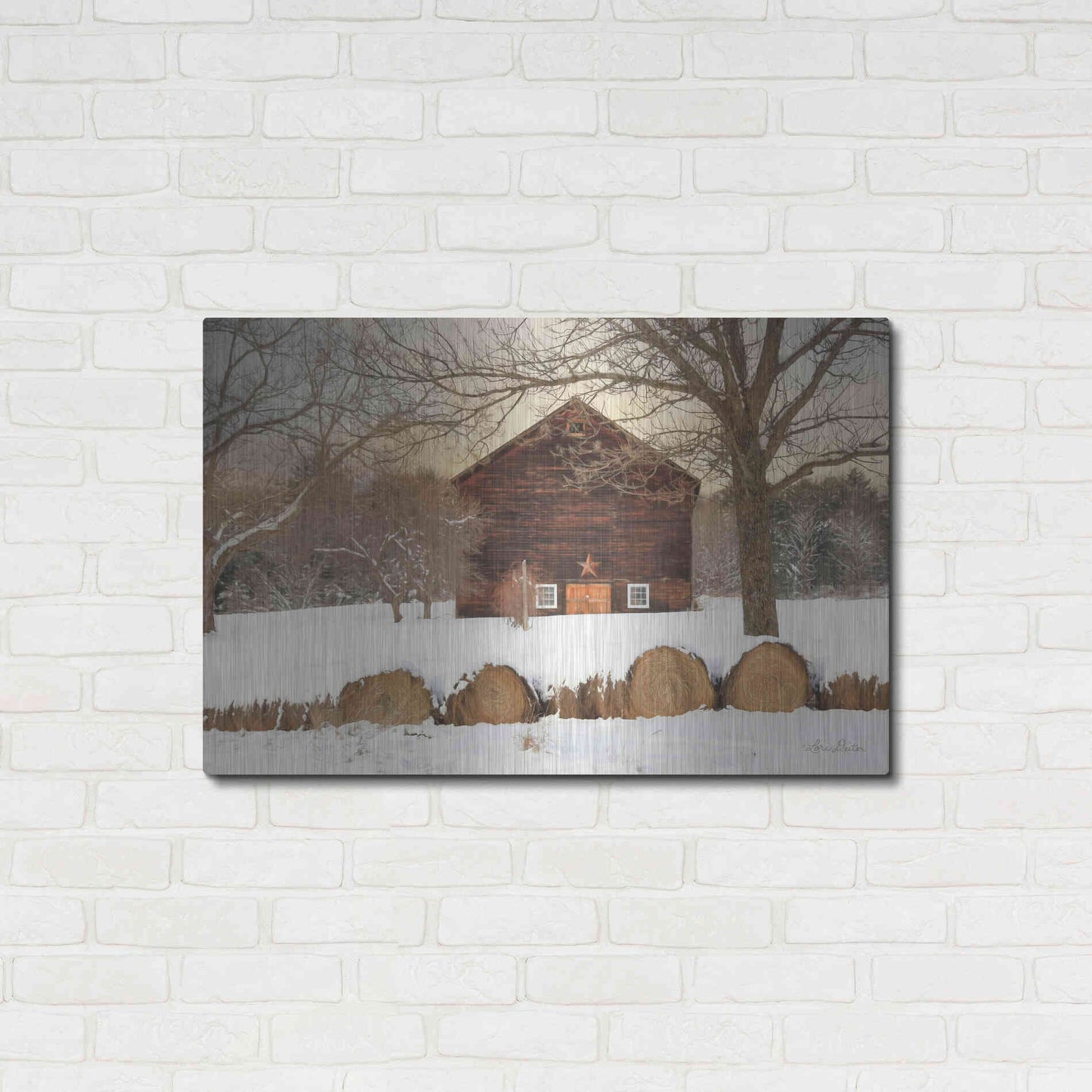 Luxe Metal Art 'Snowy Vermont Barn' by Lori Deiter, Metal Wall Art,36x24