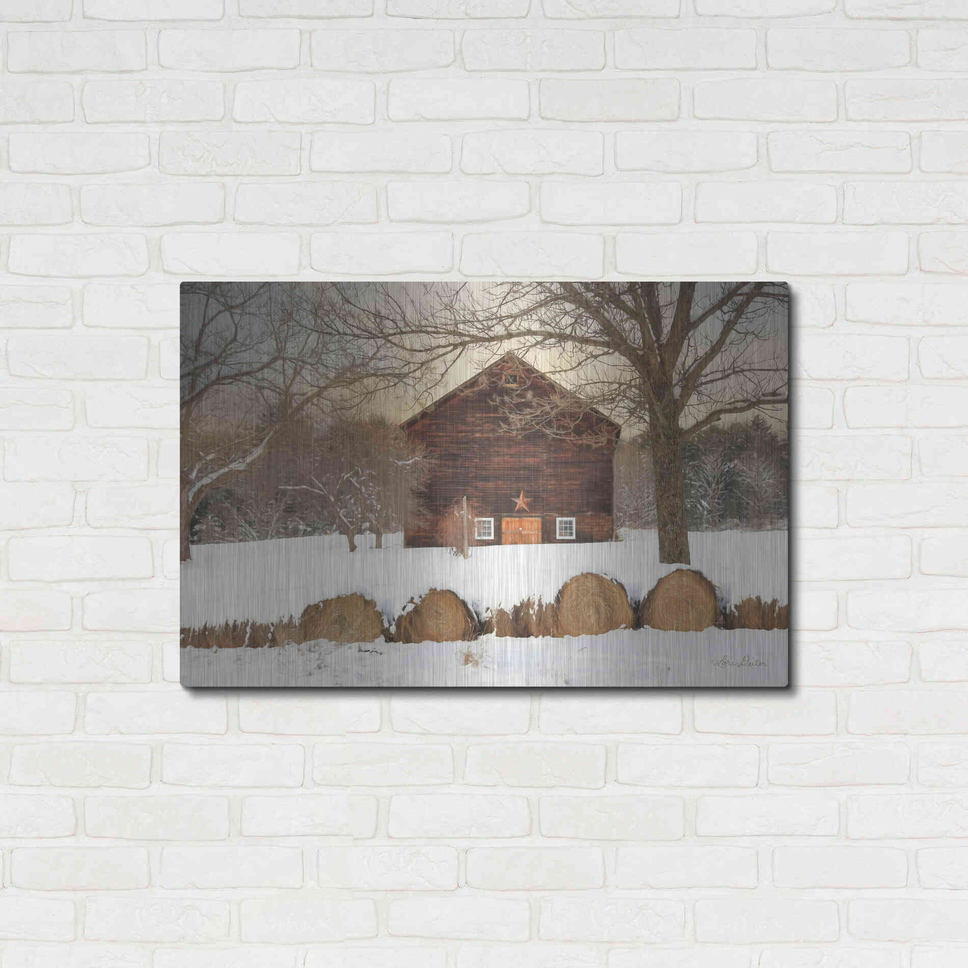 Luxe Metal Art 'Snowy Vermont Barn' by Lori Deiter, Metal Wall Art,36x24