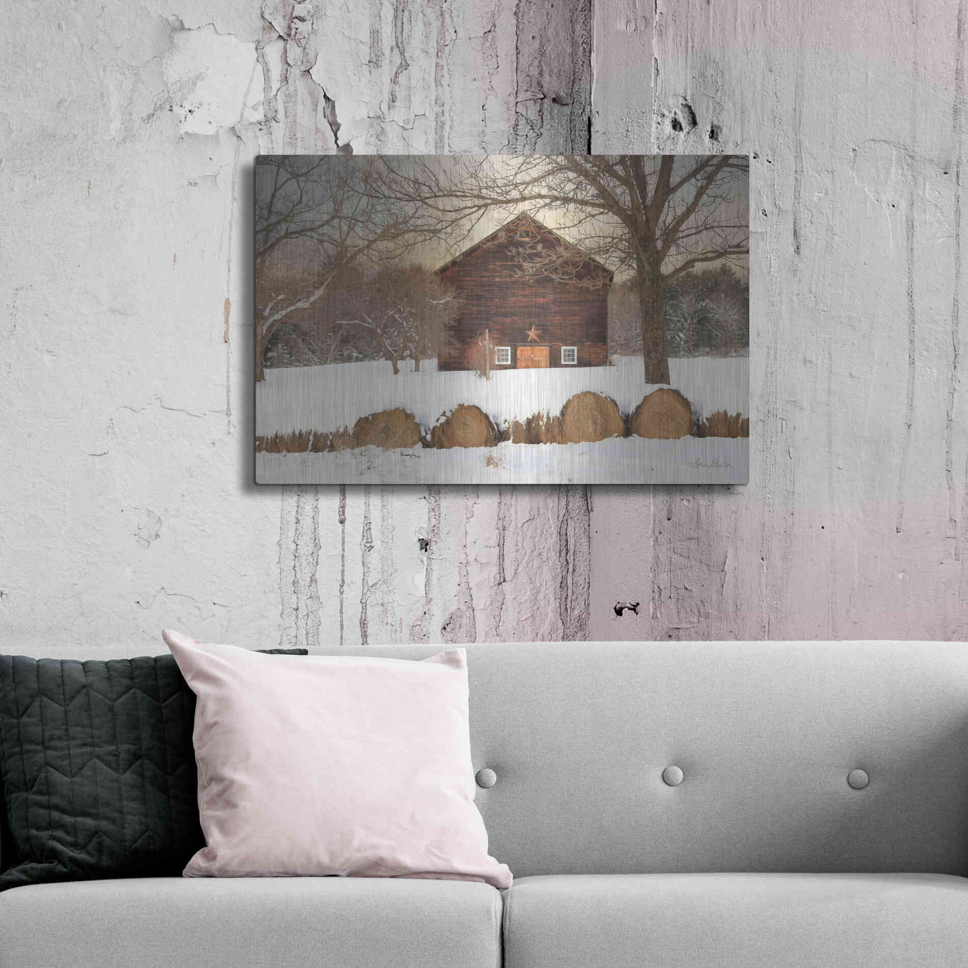 Luxe Metal Art 'Snowy Vermont Barn' by Lori Deiter, Metal Wall Art,36x24