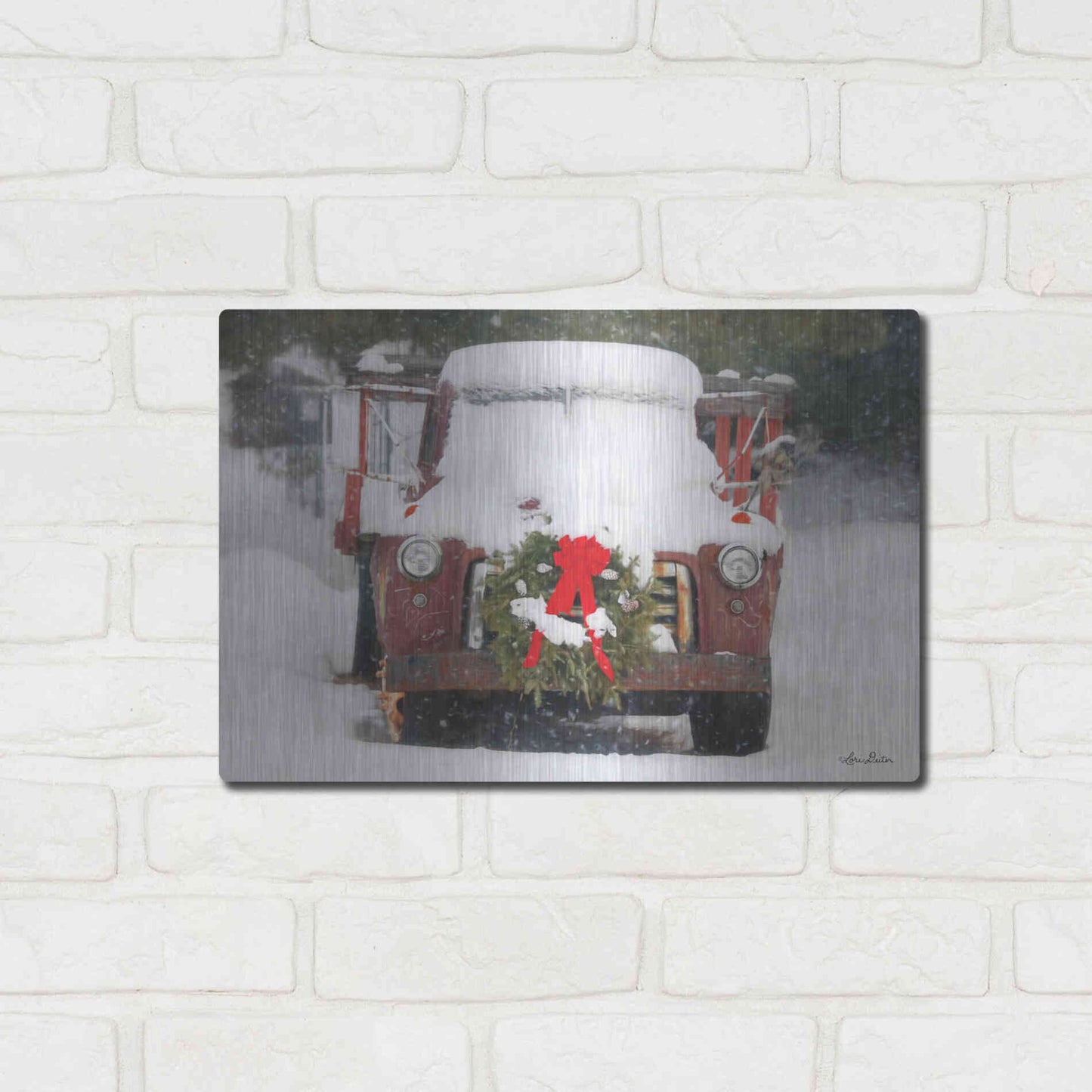 Luxe Metal Art 'Christmas Farm Truck' by Lori Deiter, Metal Wall Art,16x12