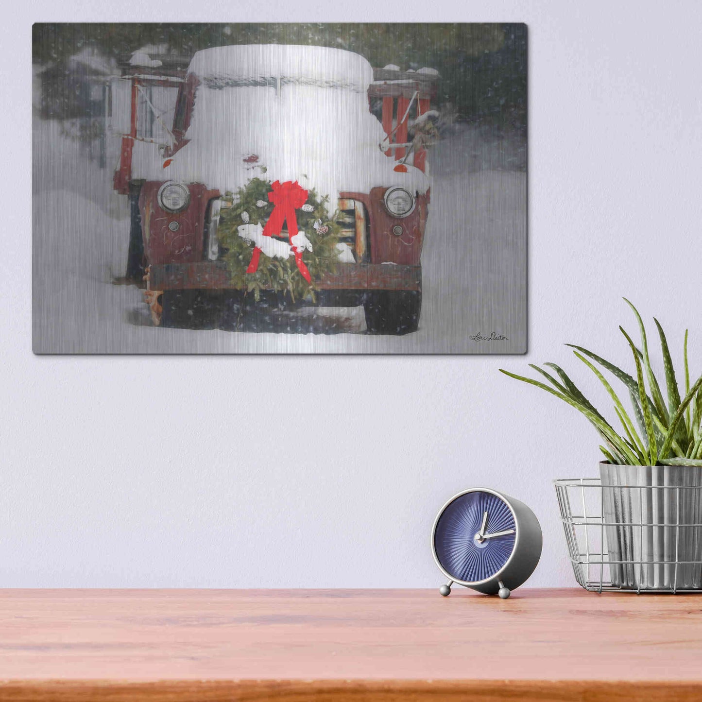 Luxe Metal Art 'Christmas Farm Truck' by Lori Deiter, Metal Wall Art,16x12