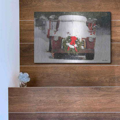 Luxe Metal Art 'Christmas Farm Truck' by Lori Deiter, Metal Wall Art,16x12