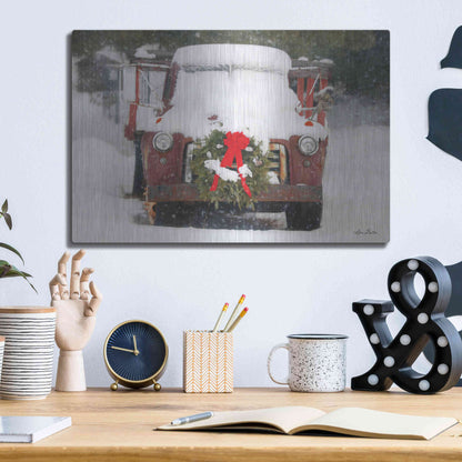 Luxe Metal Art 'Christmas Farm Truck' by Lori Deiter, Metal Wall Art,16x12