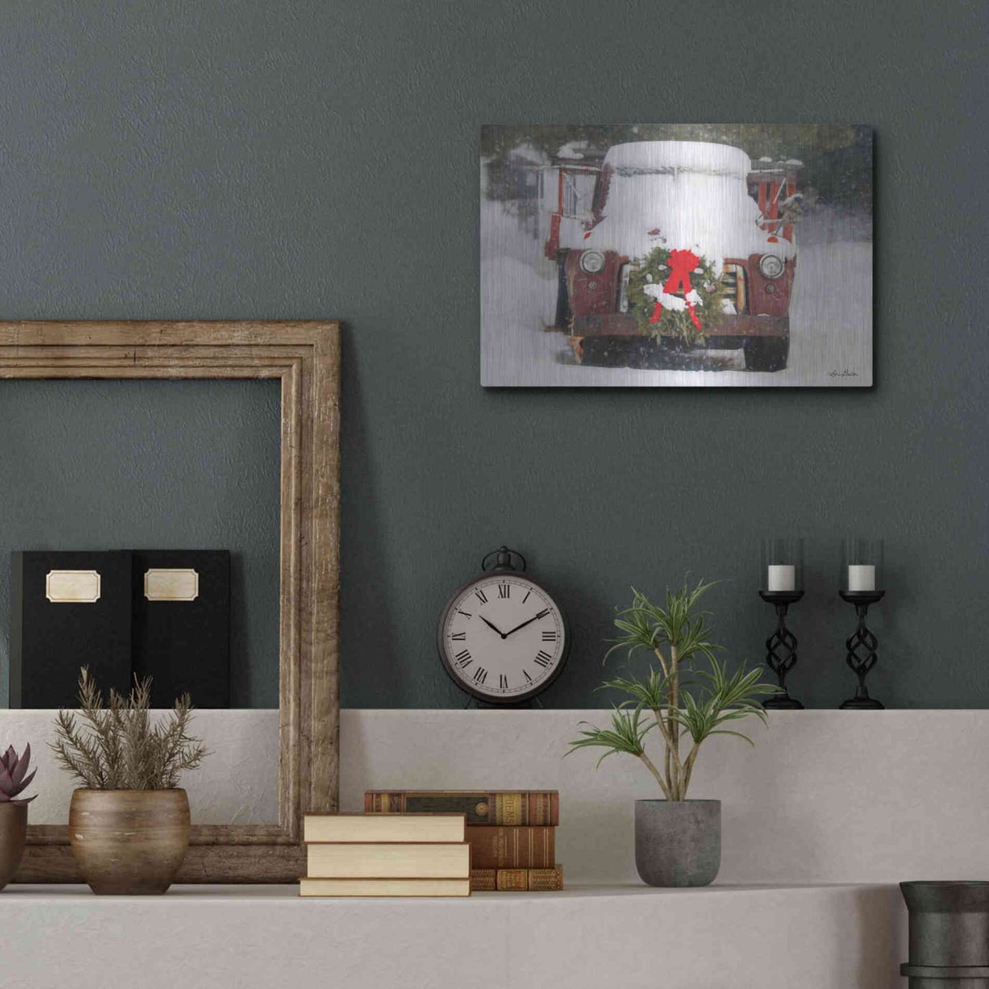 Luxe Metal Art 'Christmas Farm Truck' by Lori Deiter, Metal Wall Art,16x12