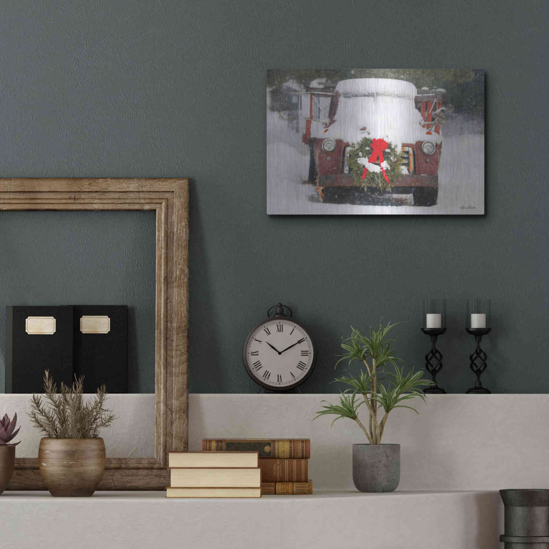 Luxe Metal Art 'Christmas Farm Truck' by Lori Deiter, Metal Wall Art,16x12