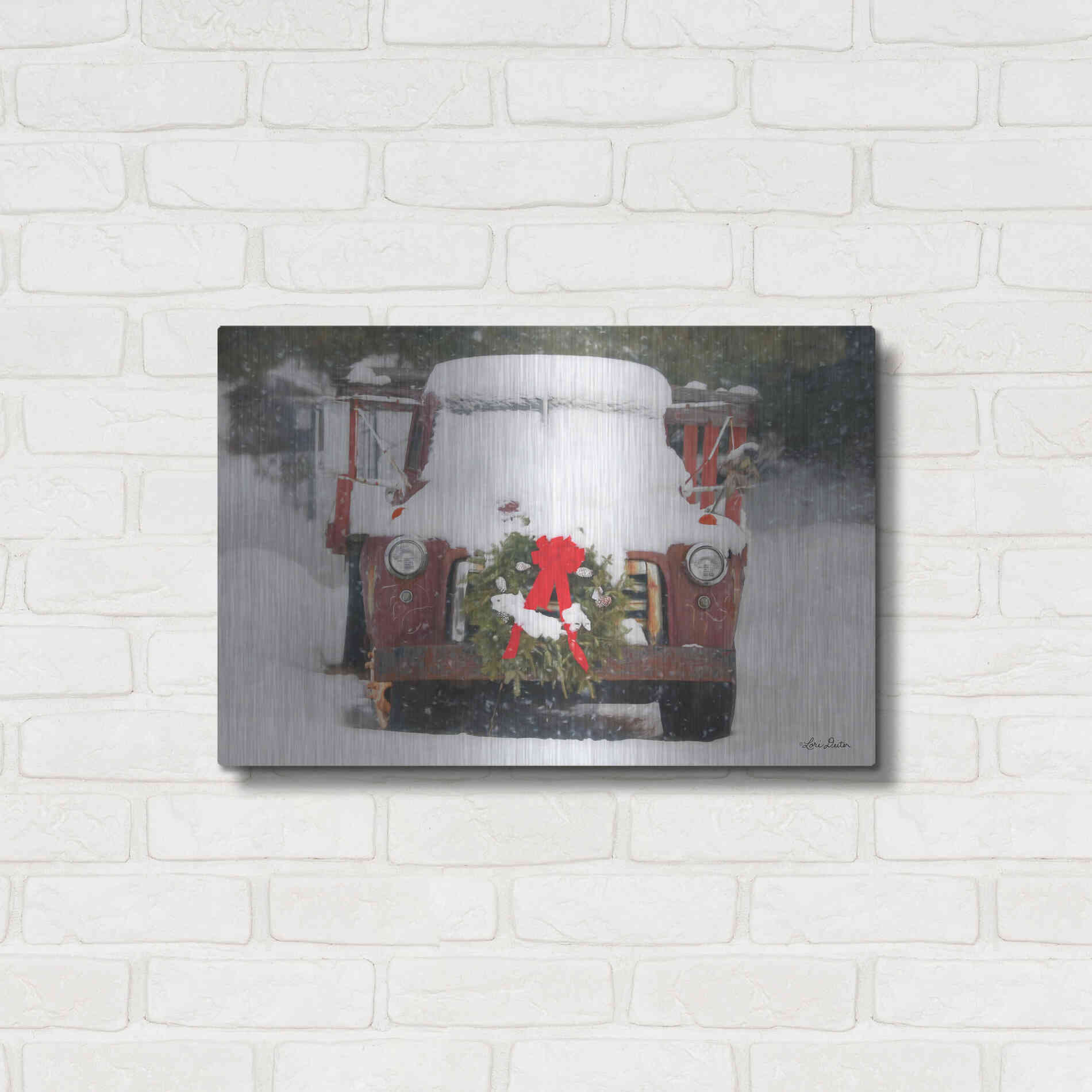 Luxe Metal Art 'Christmas Farm Truck' by Lori Deiter, Metal Wall Art,24x16