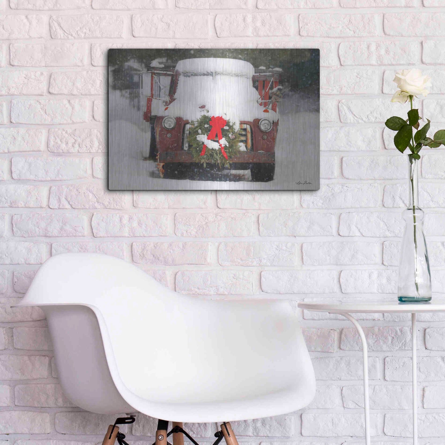 Luxe Metal Art 'Christmas Farm Truck' by Lori Deiter, Metal Wall Art,24x16