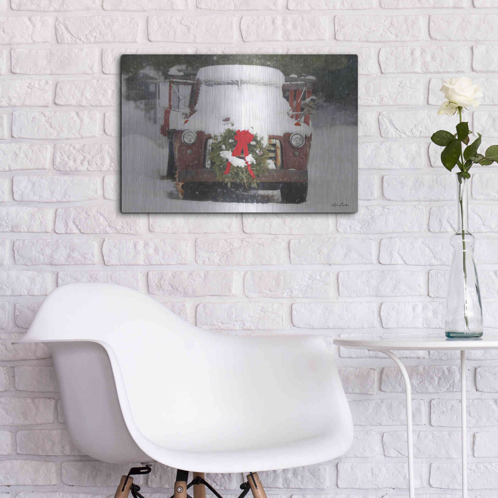 Luxe Metal Art 'Christmas Farm Truck' by Lori Deiter, Metal Wall Art,24x16