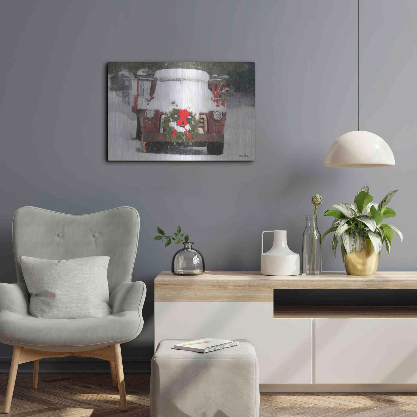 Luxe Metal Art 'Christmas Farm Truck' by Lori Deiter, Metal Wall Art,24x16