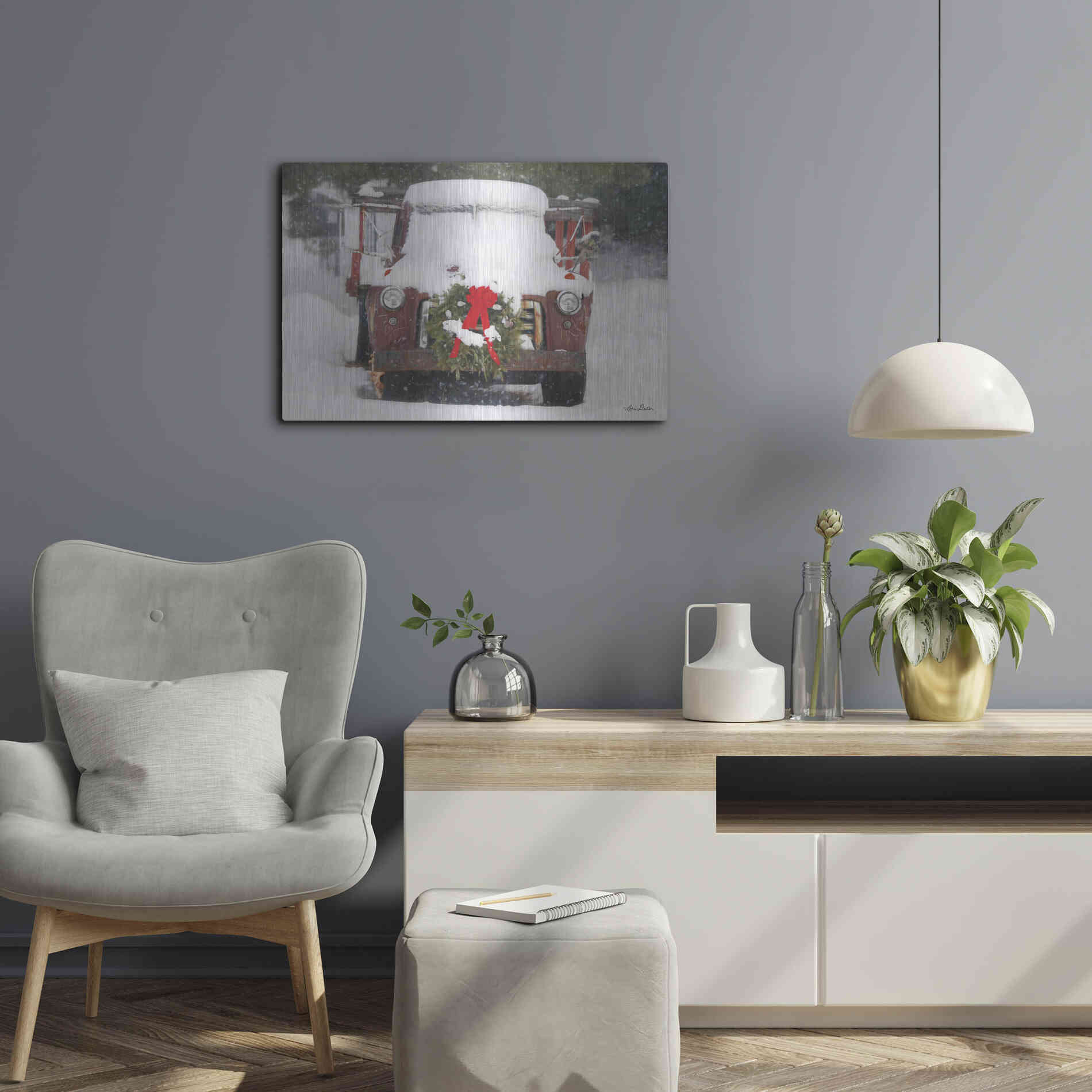 Luxe Metal Art 'Christmas Farm Truck' by Lori Deiter, Metal Wall Art,24x16